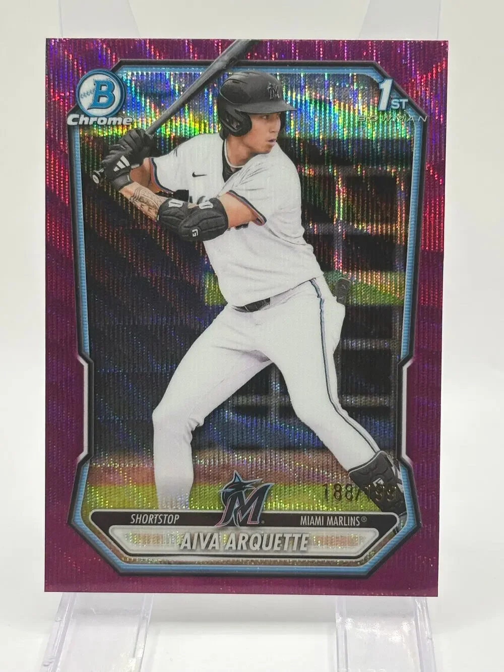 2026 Bowman Chrome Aiva Arquette 1st Fuschia Wave Refractor 188/199 SP Marlins